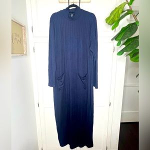 SHEIN Curve Navy Blue Dress, Knit, Mock Neck , Long Sleeves, Long Dress